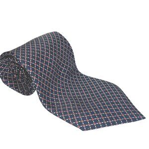 Lauren Ralph Lauren 100% Silk Mens Tie Navy Red White Geometric Made‎ In USA